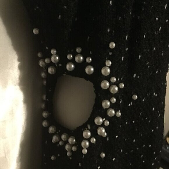 Black Texture Tweed  Weave Cutout Mini Dress With Faux Pearls L - Picture 12 of 16